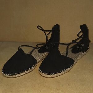 Eileen Fisher Black Nubuck Espadrille Flats, Size 7